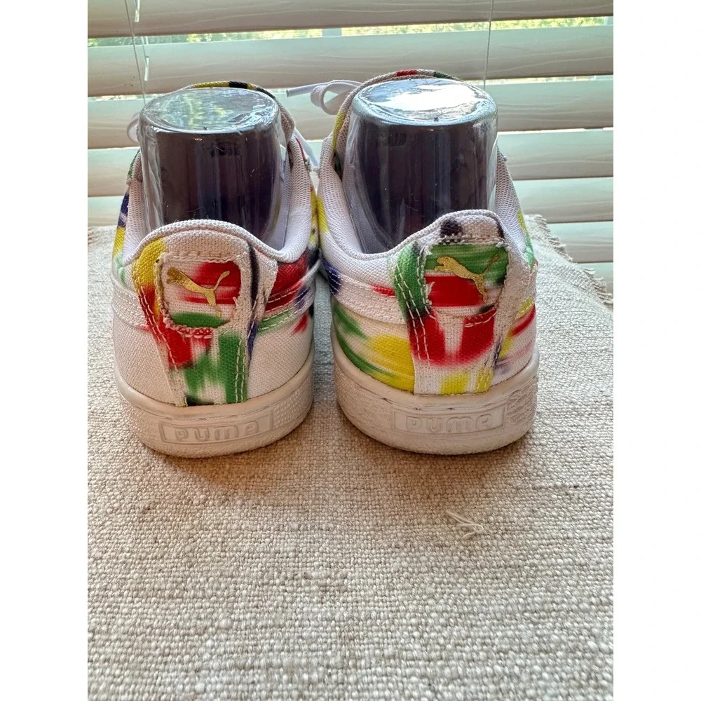 Puma Basket Canvas Multi-Color Paint Splatter Sneakers White Womens 6.5 US